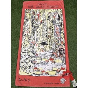 Vintage Save The Forest Beach Towel Cartoon Alex 1991 SOS World 90s Rare
